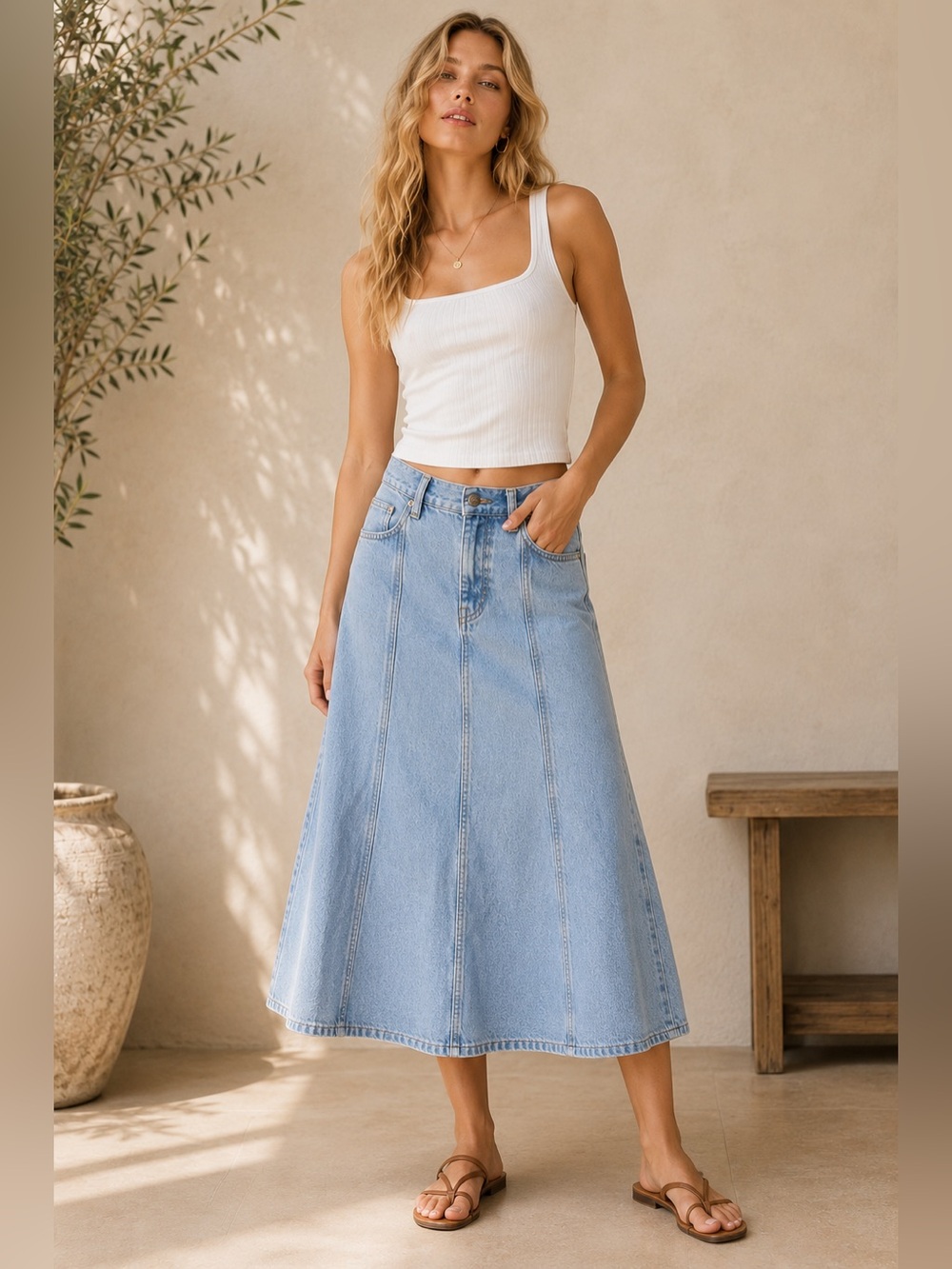 Levi’s Vintage Size 24 Light Wash Denim Maxi Skirt A-Line Panel